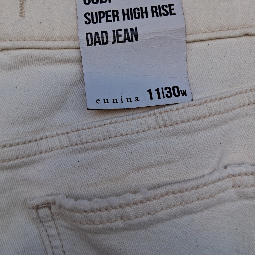 Eunina Codi Super High Rise Dad Jean Super Moon Ecru NWT 11/30 Distressed - Picture 7 of 12